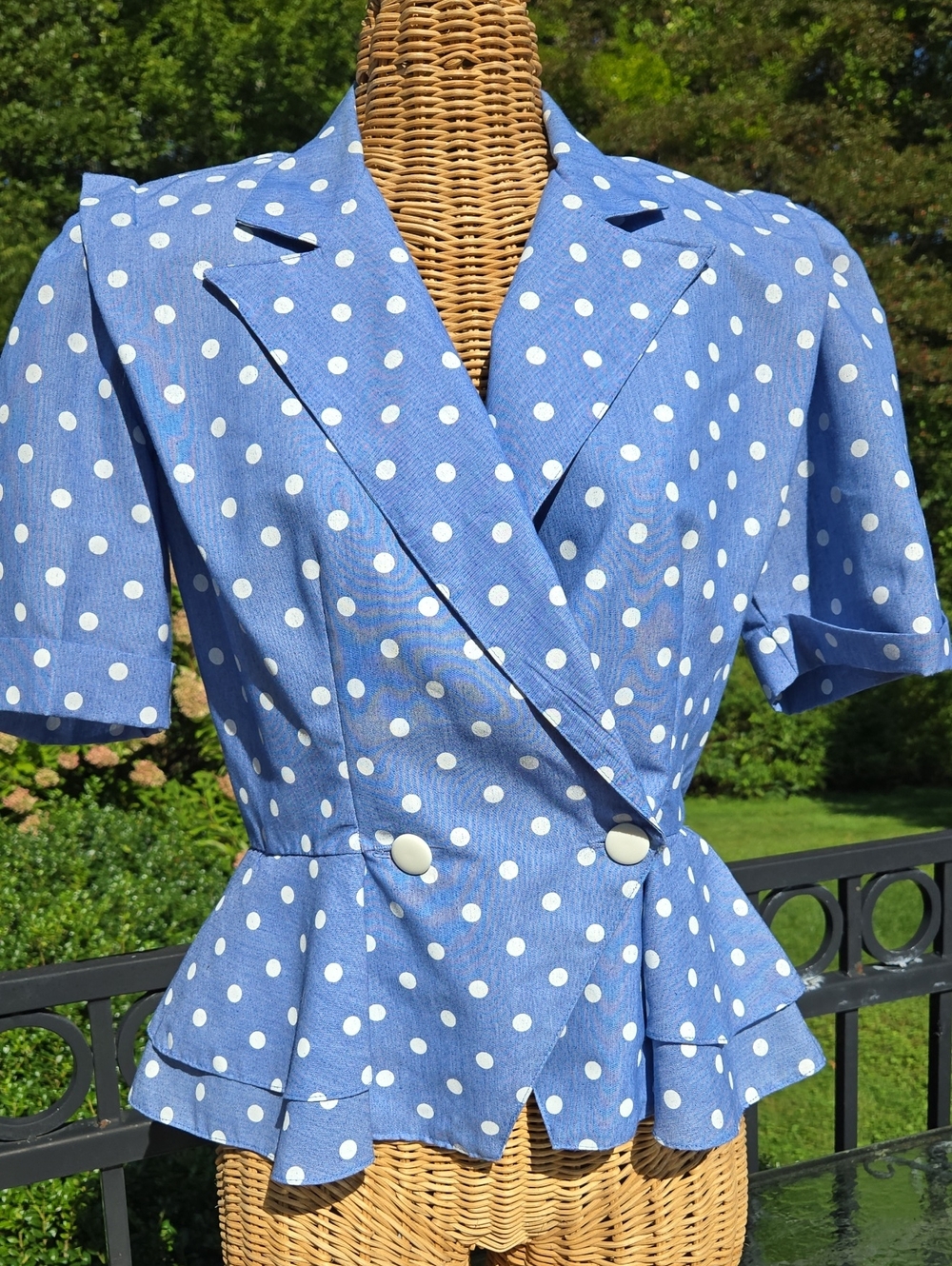Vintage Polka Dot Blue Peplum Jacket - Womens